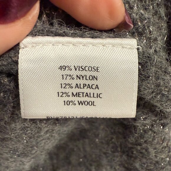 Eileen Fisher Silver Metallic Alpaca Wool Open Sweater Cardigan Size S - Picture 3 of 8